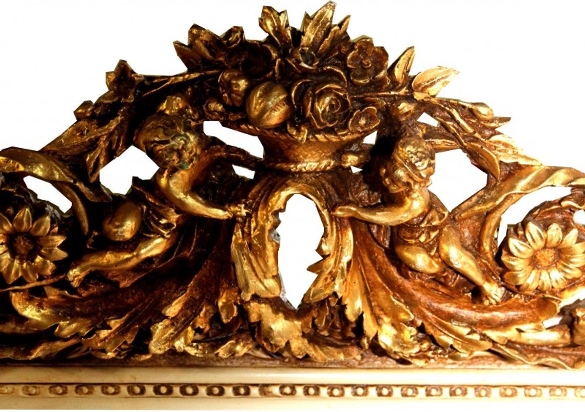 Barock Wandspiegel Altweiß / Gold Antik-Look H 159 cm x B 89 cm - Edel & Prunkvoll Spiegel