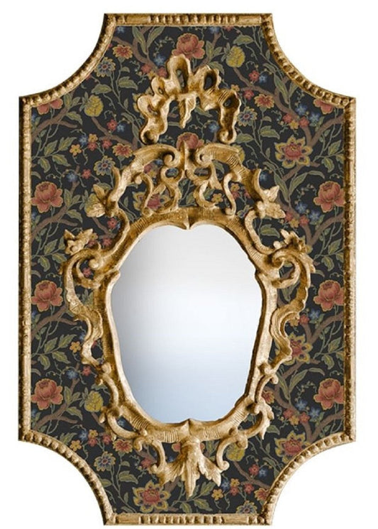 Barock Spiegel Mehrfarbig / Schwarz / Antik Gold 65 x H. 99 cm - Barock Wandspiegel mit Blumen Design