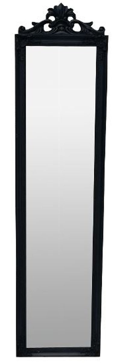 Barock Standspiegel Schwarz mit wunderschönen Barockrahmen und Ornamentaufsatz H. 180 cm - Handgefertigt