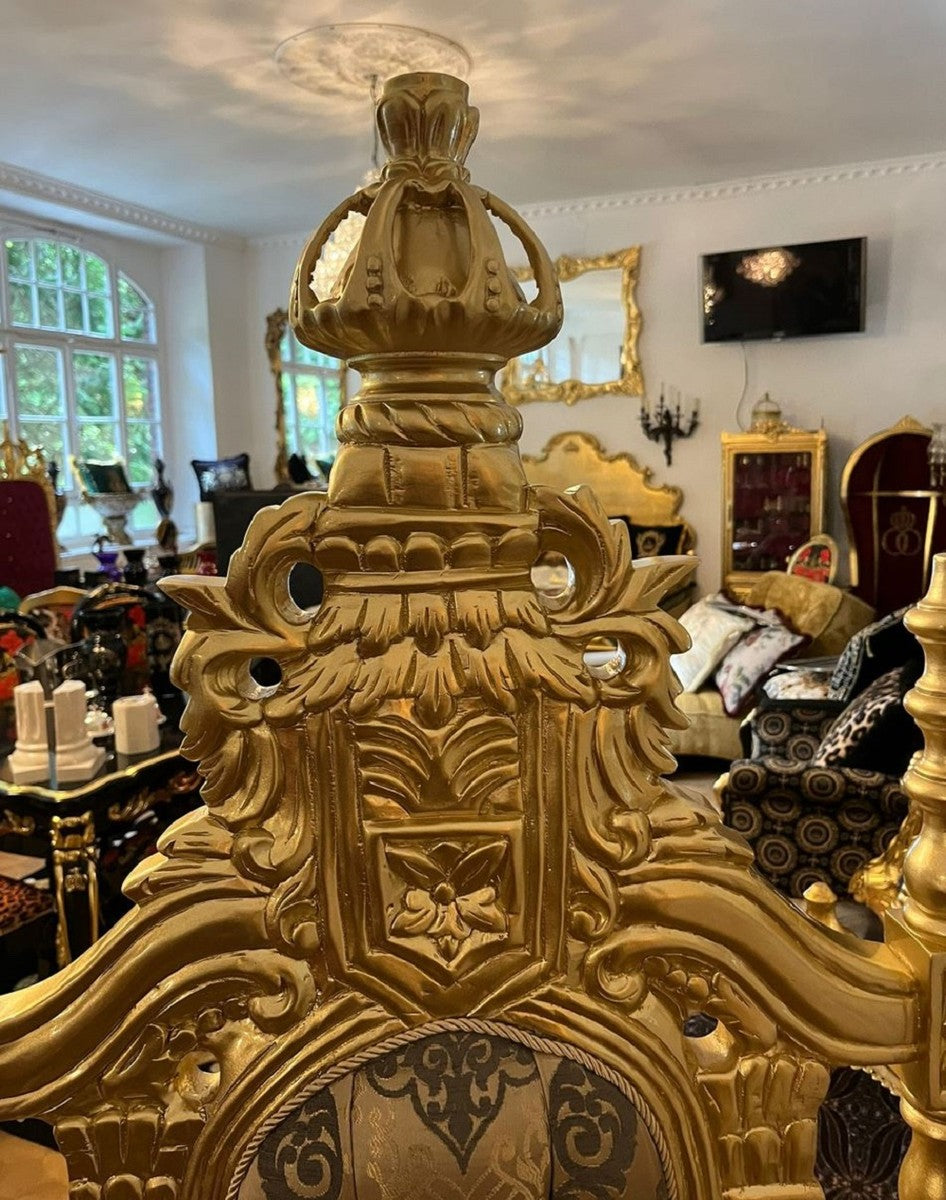 Pompöös by Luxus Barock Thron Sessel Krone Gold / Grau / Gold - designed by Harald Glööckler