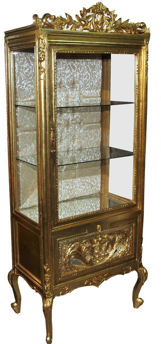 Barock Vitrine Gold / Gold - Vitrinenschrank - Wohnzimmerschrank Glasvitrine - Antik Look