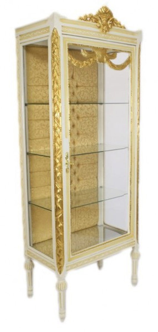 Barock Vitrine Antikstil Weiß / Gold - Vitrinenschrank - Wohnzimmerschrank Glasvitrine