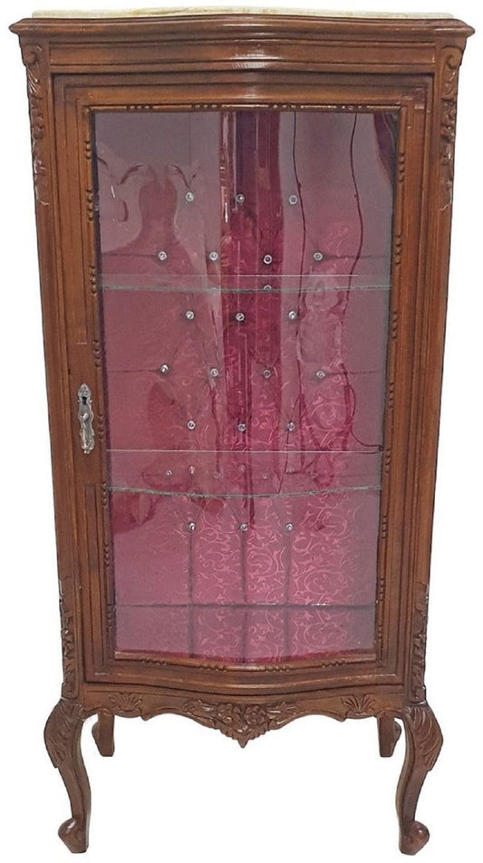 Barock Vitrine Braun / Creme / Bordeauxrot - Handgefertigter Massivholz Vitrinenschrank mit Glitzersteinen und Marmorplatte - Wohnzimmer Möbel im Barockstil - Barock Möbel