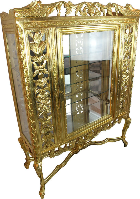 Barock Glas Vitrine Gold H155 x 116 x 41.5 cm Barockvitrine Vitrinenschrank Möbel