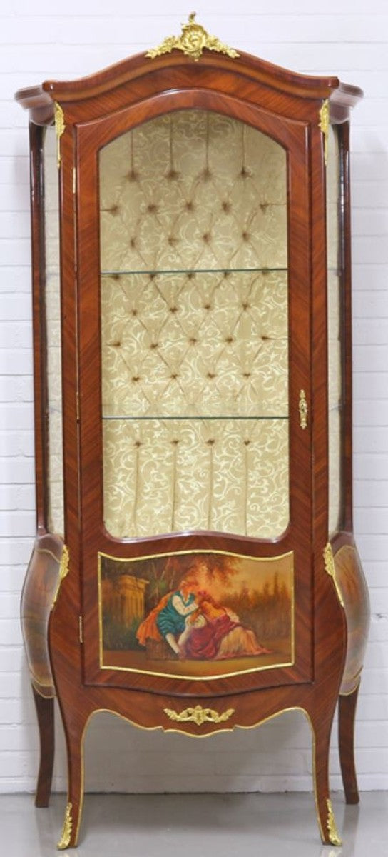 Barock Vitrinenschrank Mahagonibraun / Gold 72 x 45 x H. 184 cm - Barockstil Wohnzimmer Vitrine