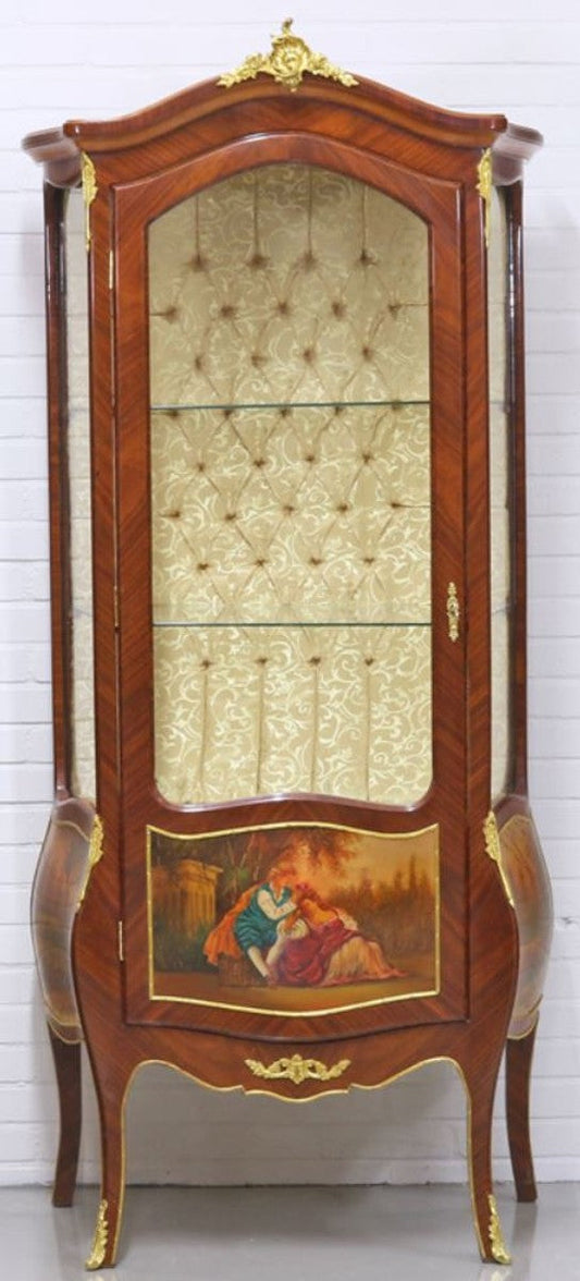 Barock Vitrinenschrank Mahagonibraun / Gold 72 x 45 x H. 184 cm - Barockstil Wohnzimmer Vitrine