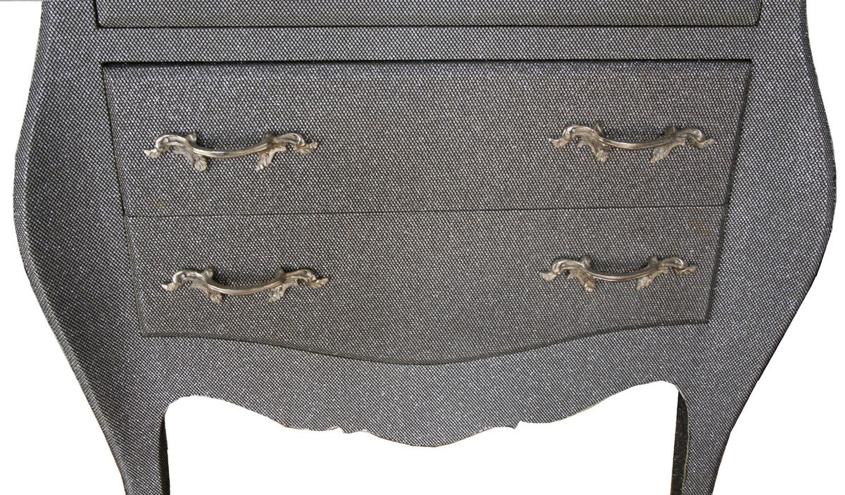 Barock Vitrine in Grau/Silber Glitzerlook - Vitrinenschrank - Wohnzimmerschrank