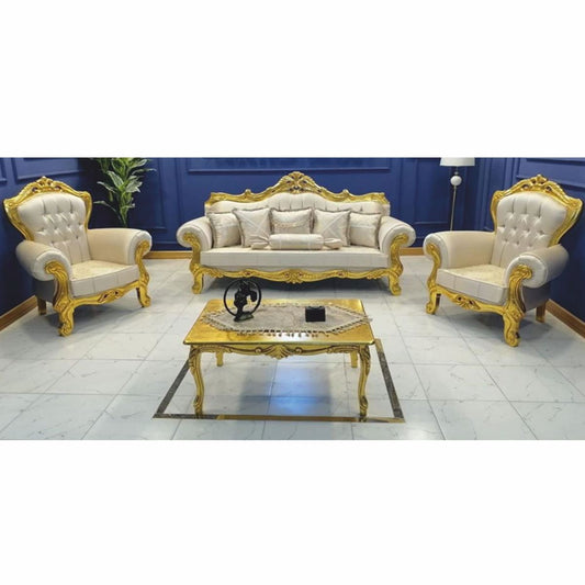 Barock Wohnzimmer Möbel Set Creme / Gold - Barockstil Möbel