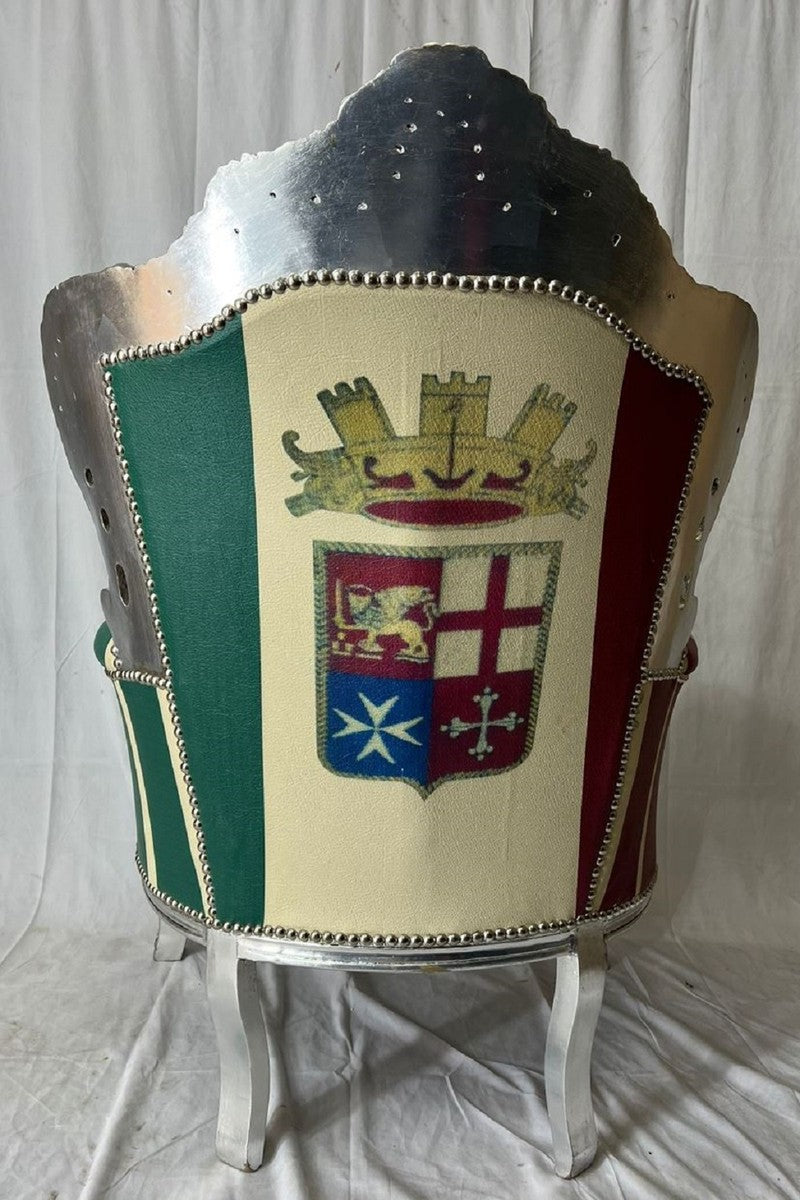 Barock Kunstleder Sessel Italien Design / Silber - Barock Möbel mit Italien Design