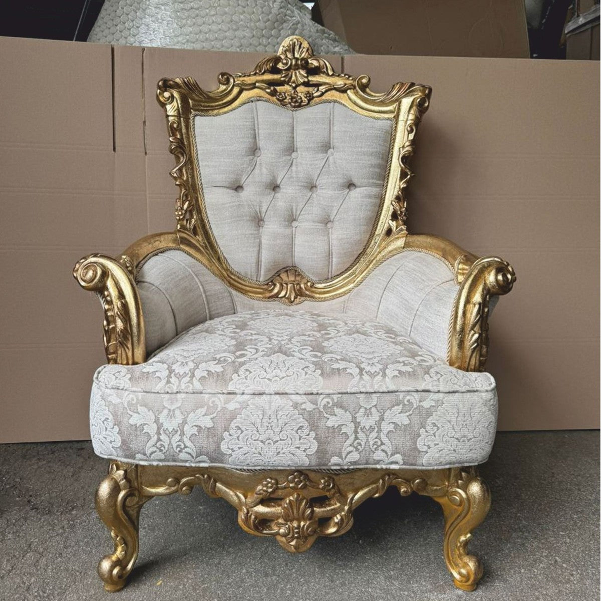 Barock Wohnzimmer Sessel Hellgrau / Gold - Barock Möbel