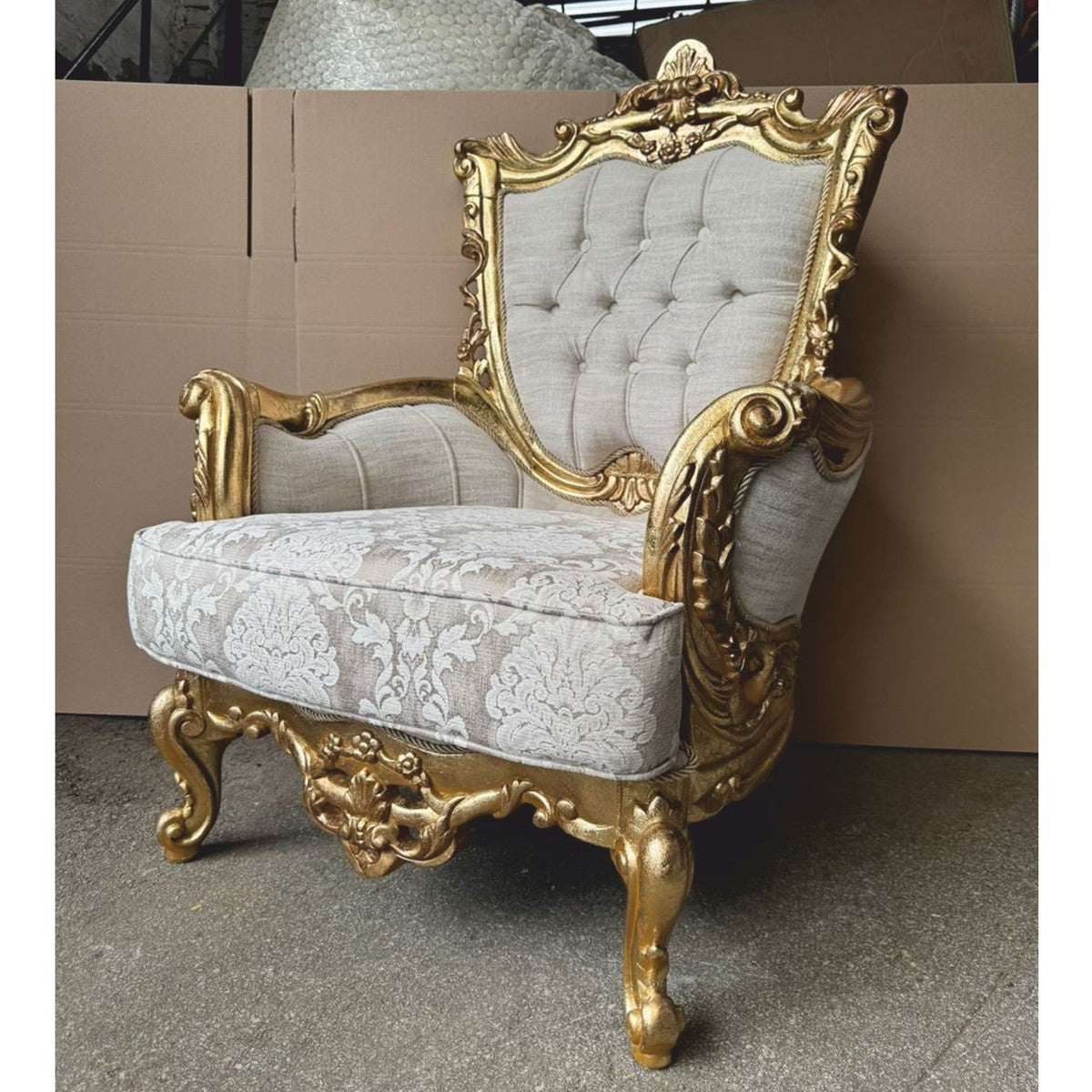 Barock Wohnzimmer Sessel Hellgrau / Gold - Barock Möbel