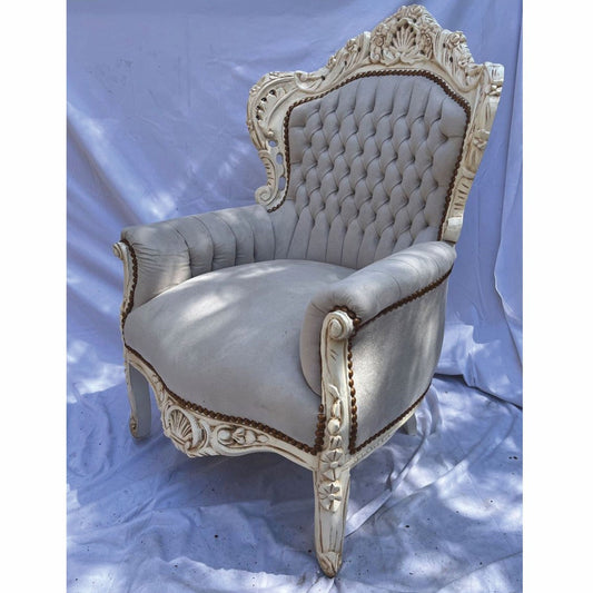 Barock Wohnzimmer Sessel Grau / Antik Weiß - Prunkvolle Barock Möbel