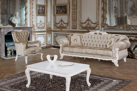 Barock Wohnzimmer Set Braun / Weiß / Beige - 2 Sofas & 2 Sessel & 1 Couchtisch - Wohnzimmer Möbel im Barockstil