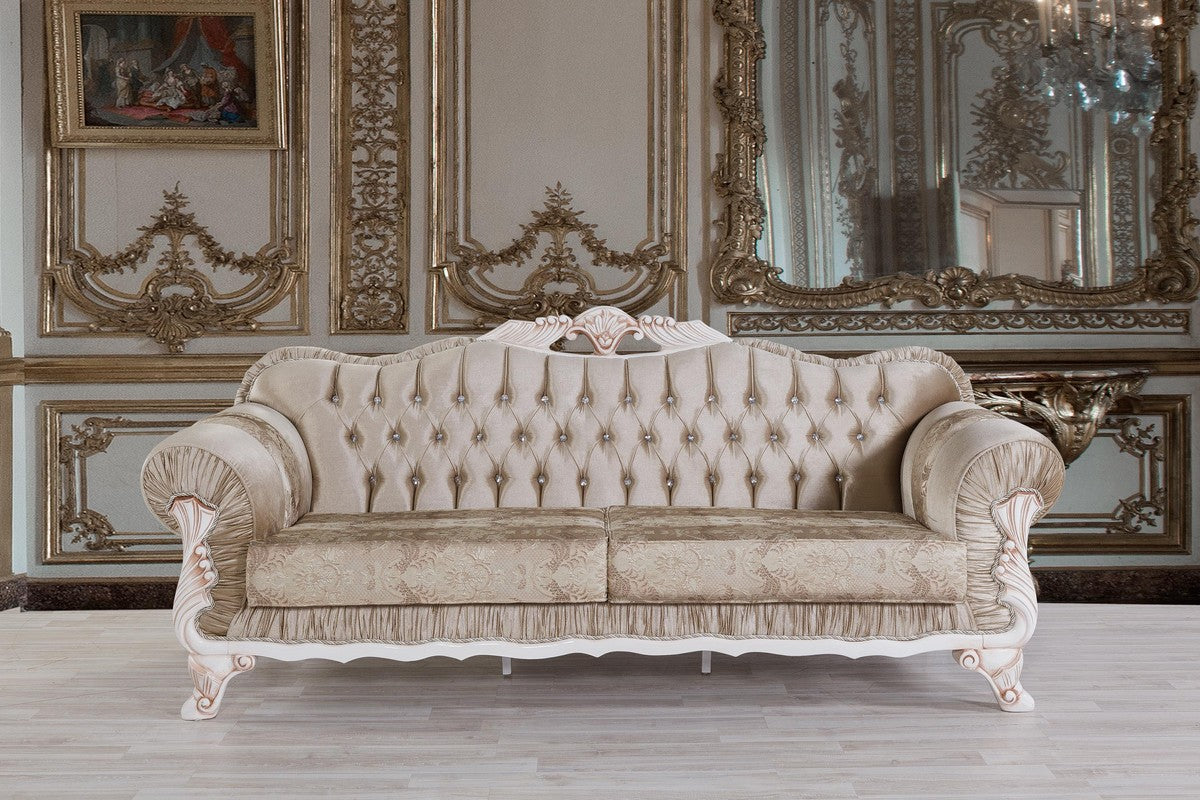 Barock Wohnzimmer Set Braun / Weiß / Beige - 2 Sofas & 2 Sessel & 1 Couchtisch - Wohnzimmer Möbel im Barockstil