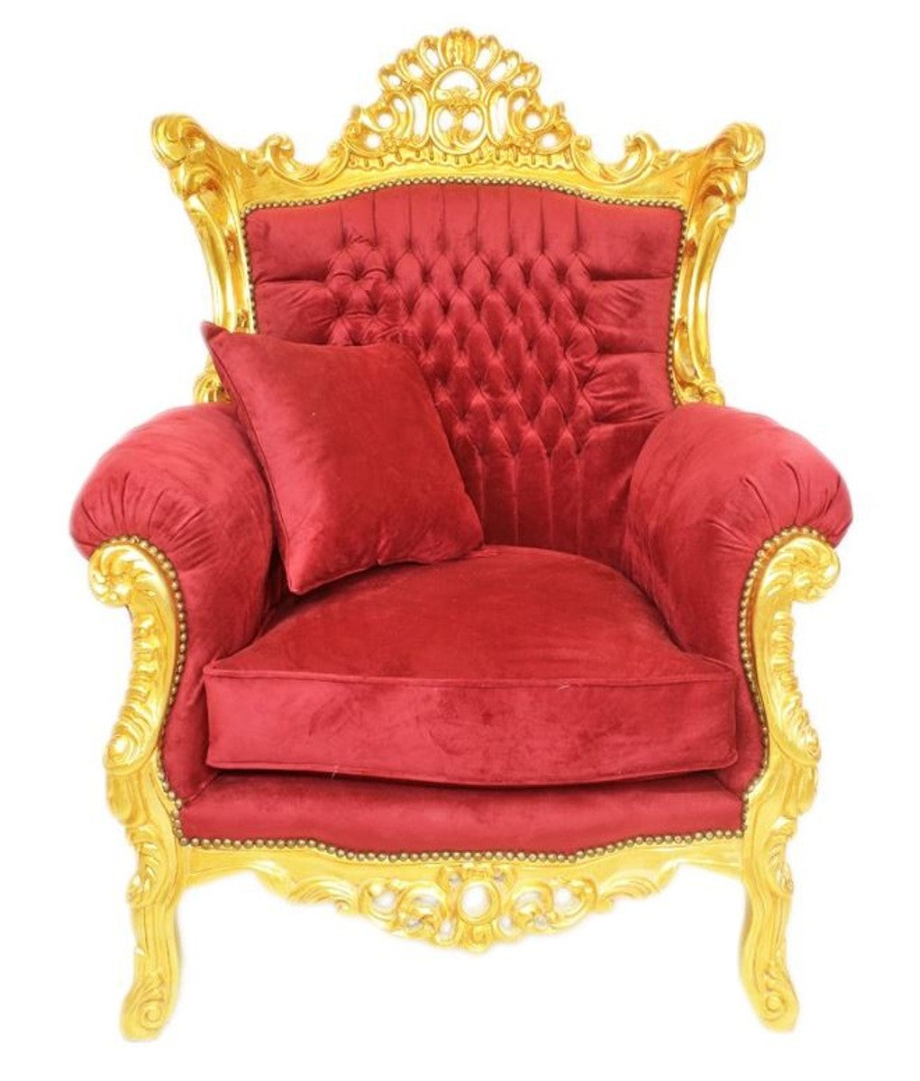 Barock Wohnzimmer Set Bordeaux Samtstoff / Gold - 3er Sofa + 2 Sessel