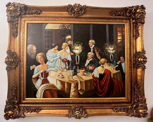 Barock Ölgemälde Mehrfarbig / Gold - Handgemaltes Antik Stil Gemälde mit Prunk Rahmen - Wand Deko im Barockstil - Barock Deko Accessoires - Barock Interior - Barock Möbel