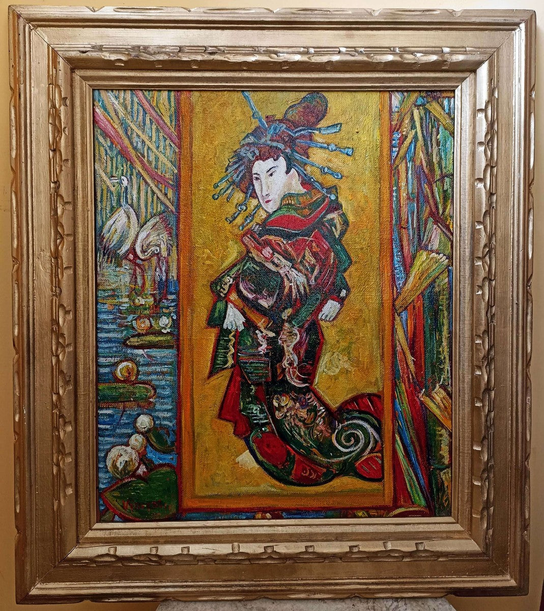Vintage Öl Gemälde nach Vincent van Gogh Cortesan Japanese Woman 83.5 x 73.5 cm - Authentisches Antik Gemälde nach Original - Handgemalt