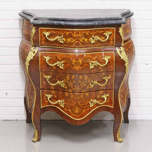 Barock Kommode mit 4 Schubladen und Marmorplatte in braun / gold / schwarz 80 x 45 x H. 85 cm - Barockstil Möbel