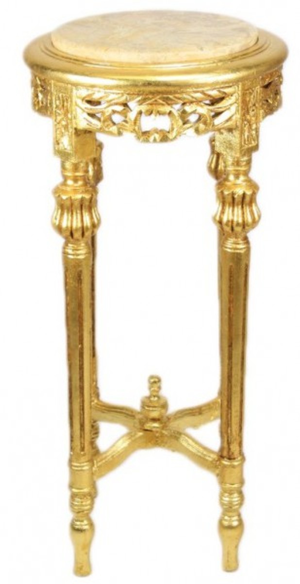 Barock Beistelltisch mit cremefarbener Marmorplatte Rund Gold 70 x 35 cm Antik Stil - Telefon Blumen Tisch