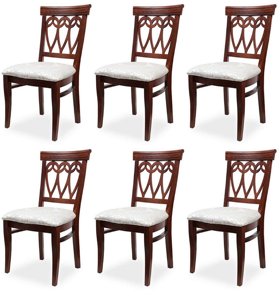 Biedermeier Esszimmer Stuhl 6er Set Creme / Dunkelbraun 50 x 56 x H. 96 cm - Massivholz Küchen Stühle - Massivholz Esszimmer Möbel - Biedermeier Esszimmer Möbel