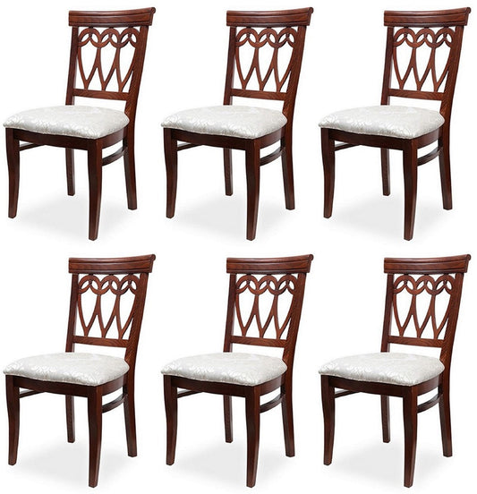 Biedermeier Esszimmer Stuhl 6er Set Creme / Dunkelbraun 50 x 56 x H. 96 cm - Massivholz Küchen Stühle - Massivholz Esszimmer Möbel - Biedermeier Esszimmer Möbel