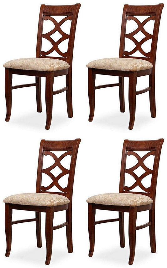 Biedermeier Esszimmer Stuhl 4er Set Beige / Dunkelbraun 49 x 56 x H. 92 cm - Massivholz Küchen Stühle - Massivholz Esszimmer Möbel - Biedermeier Esszimmer Möbel