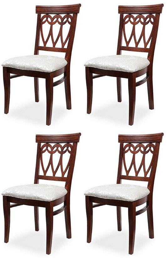 Biedermeier Esszimmer Stuhl 4er Set Creme / Dunkelbraun 50 x 56 x H. 96 cm - Massivholz Küchen Stühle - Massivholz Esszimmer Möbel - Biedermeier Esszimmer Möbel