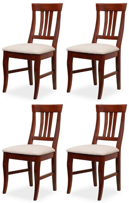 Biedermeier Esszimmer Stuhl 4er Set Hellgrau / Dunkelbraun 43 x 52 x H. 96 cm - Massivholz Küchen Stühle - Massivholz Esszimmer Möbel - Biedermeier Esszimmer Möbel