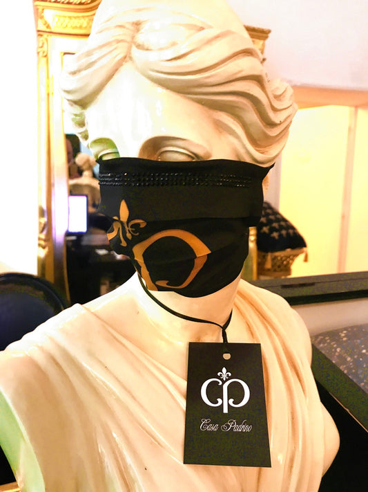 Bling Bling Maske Schwarz / Gold - CP Maske mit schwarzen Glitzersteinen