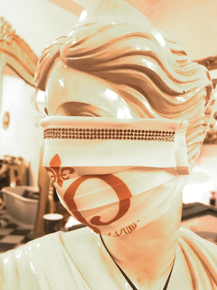 Bling Bling Maske Weiß / Gold - CP Maske mit goldenen Glitzersteinen