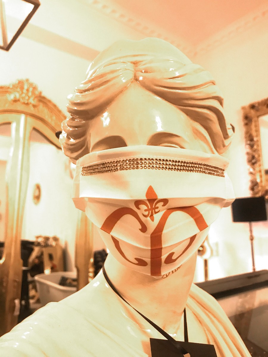 Bling Bling Maske Weiß / Gold - CP Maske mit goldenen Glitzersteinen