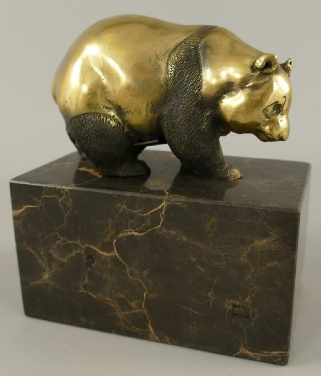 Bronze Skulptur Panda Bär Gold / Schwarz 13 x 7 x H. 15 cm - Bronzefigur - Dekofigur - Schreibtisch Deko Accessoires