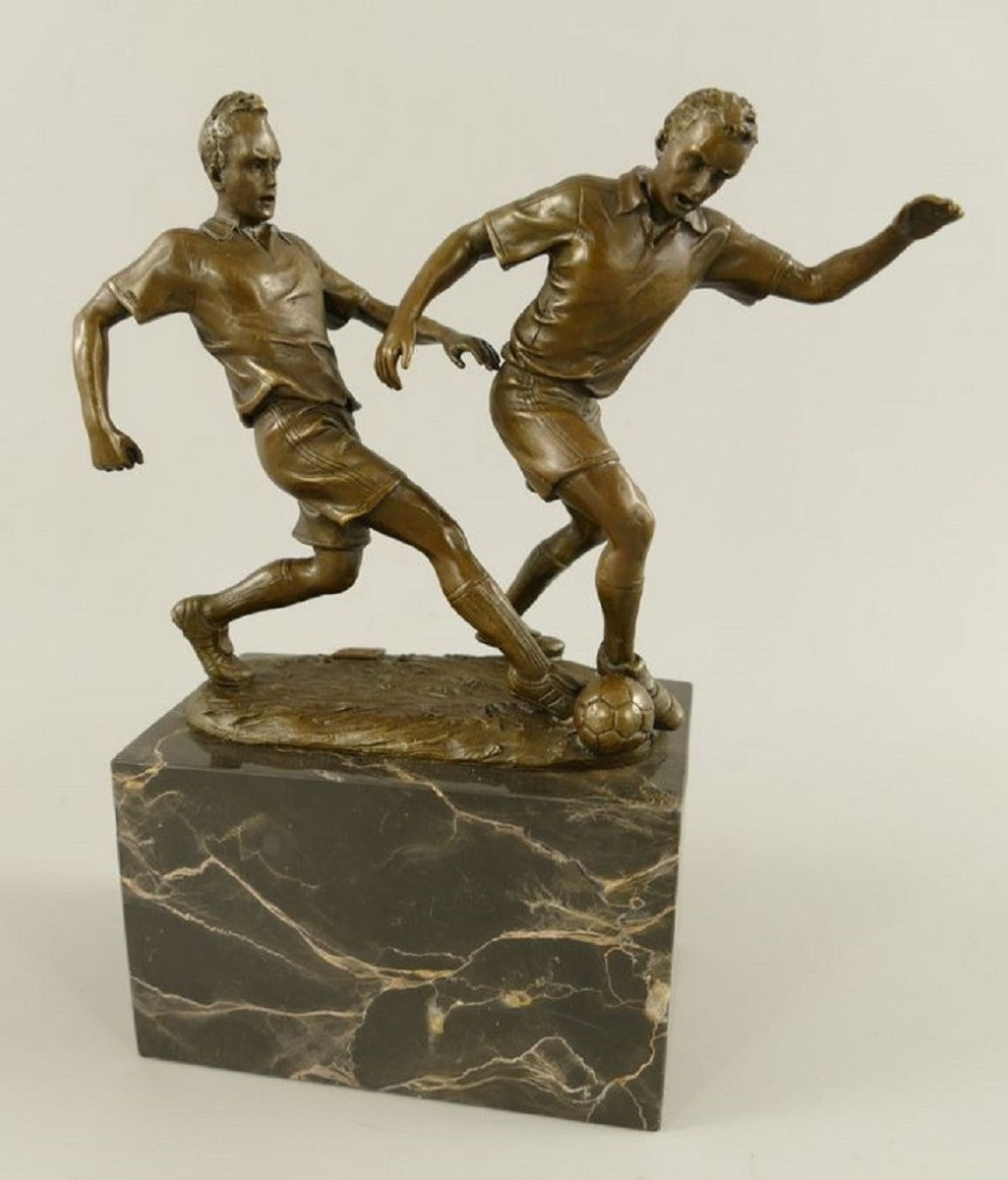 Bronze Skulptur 2 Fußballspieler Bronze / Grau H. 23 cm - Schreibtisch Deko
