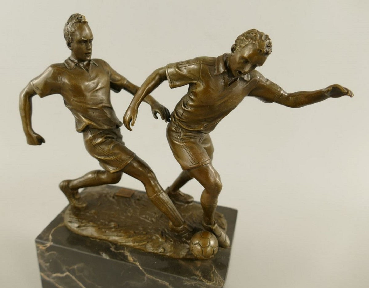 Bronze Skulptur 2 Fußballspieler Bronze / Grau H. 23 cm - Schreibtisch Deko