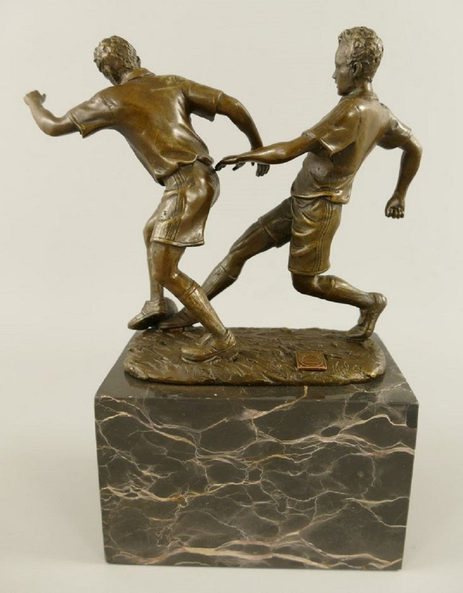 Bronze Skulptur 2 Fußballspieler Bronze / Grau H. 23 cm - Schreibtisch Deko