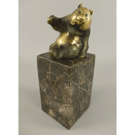 Bronze Skulptur Panda Bär Gold / Schwarz H. 21 cm - Bronzefigur
