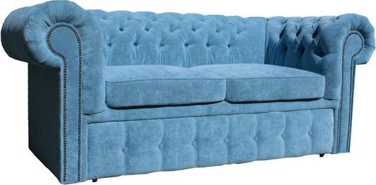 Chesterfield 2er Sofa in Hell Blau 180 x 100 x H. 80 cm - Luxus Chesterfield Schlafsofa