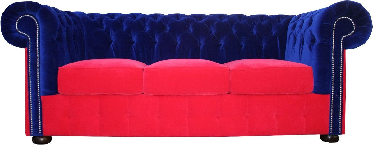 Chesterfield 3er Sofa in Blau-Rot 200 x 90 x H. 78 cm - Luxus Qualität