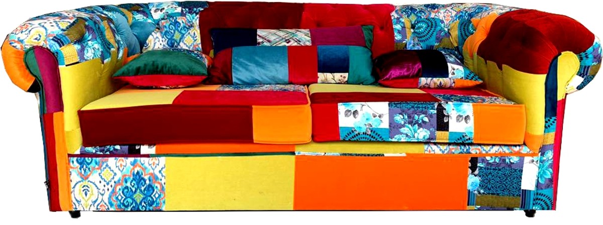 Chesterfield 3er Sofa Patchwork Bunt - Wohnzimmer Designer Couch