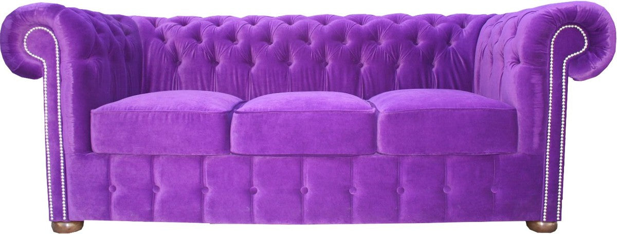 Chesterfield 3er Sofa in Lila 200 x 90 x H. 78 cm - Luxus Qualität