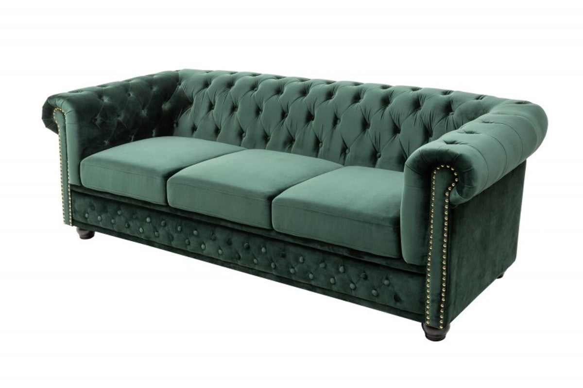 Chesterfield 3er Sofa in Grün / Braun / Gold 205 x 73 x H. 85 cm - Designer Chesterfield Sofa