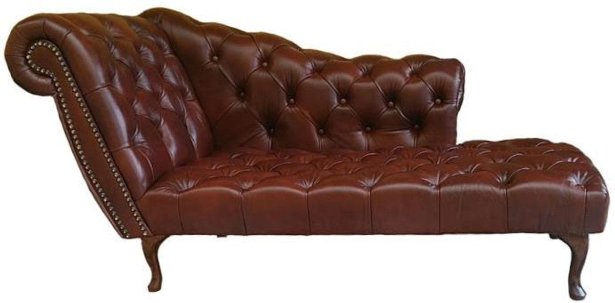 Chesterfield Chaiselongue / Recamiere Echt Leder Dunkelbraun - Linke Seite
