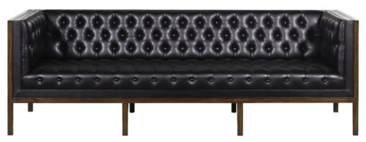 Chesterfield Echtleder 3-Sitzer Sofa Schwarz / Braun 213 x 78 x H. 72 cm - Hotel Möbel