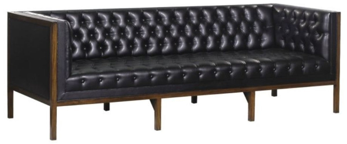 Chesterfield Echtleder 3-Sitzer Sofa Schwarz / Braun 213 x 78 x H. 72 cm - Hotel Möbel