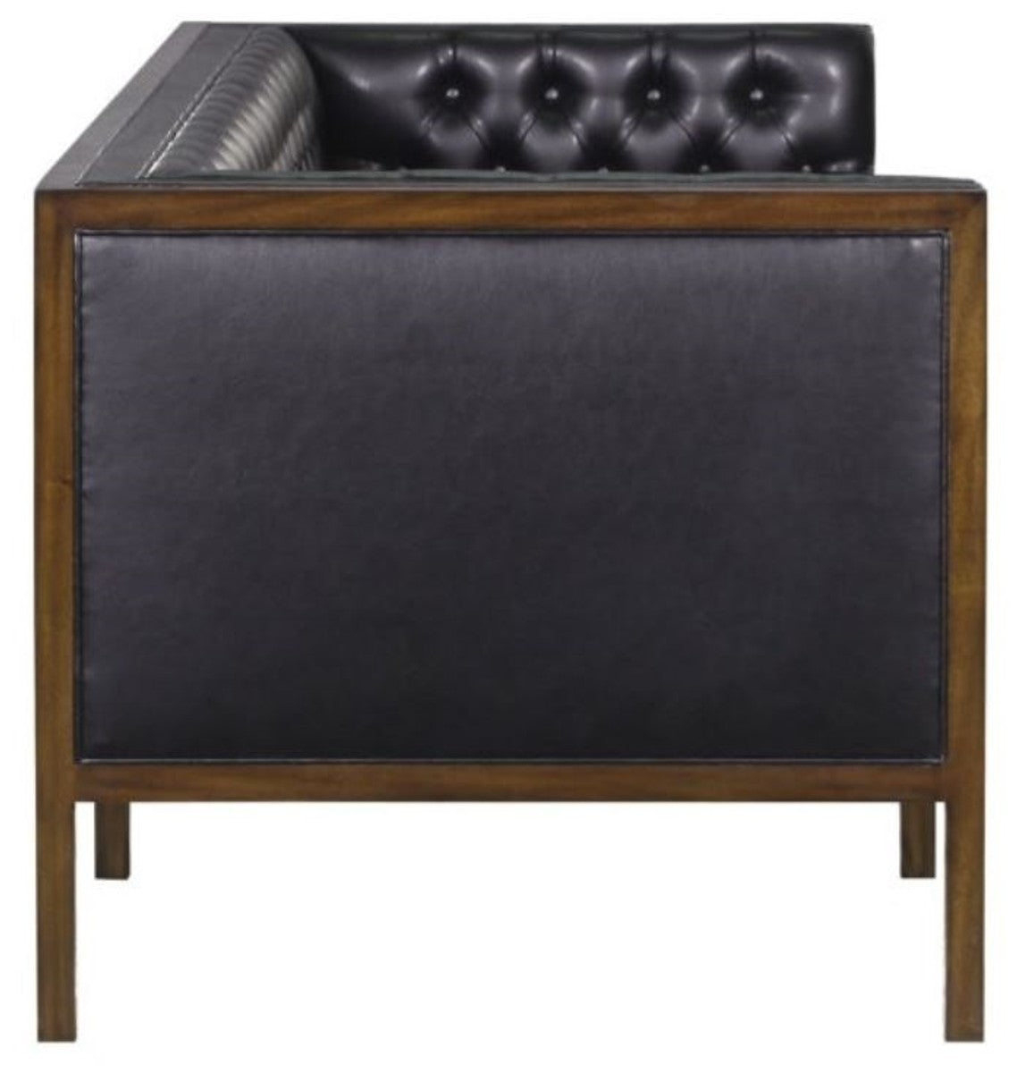Chesterfield Echtleder 3-Sitzer Sofa Schwarz / Braun 213 x 78 x H. 72 cm - Hotel Möbel