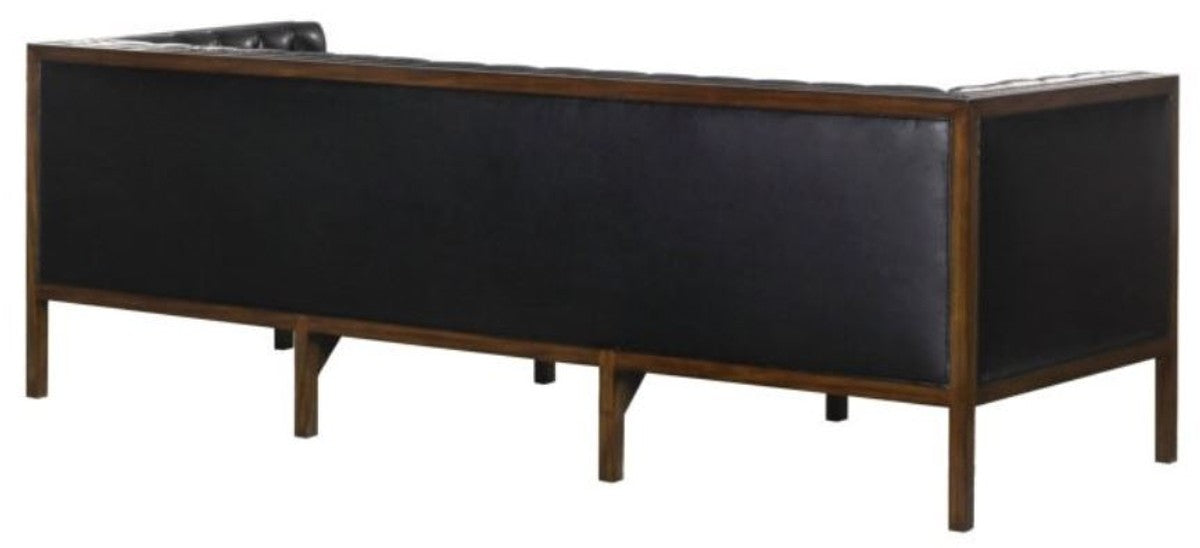 Chesterfield Echtleder 3-Sitzer Sofa Schwarz / Braun 213 x 78 x H. 72 cm - Hotel Möbel