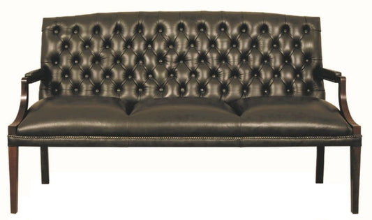 Chesterfield Echtleder 3er Sitzbank mit Armlehnen Schwarz / Dunkelbraun 180 x 60 x H. 100 cm - Luxus Möbel