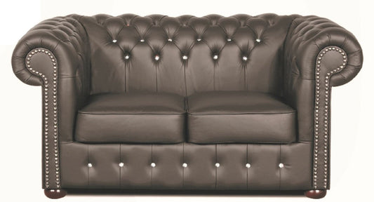 Chesterfield Echtleder 2er Sofa in dunkelgrau mit Swarovski Kristallsteinen 160 x 90 x H. 78 cm - Luxus Kollektion