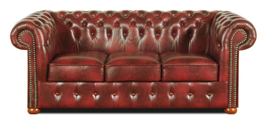 Chesterfield Echtleder 3er Sofa Weinrot 200 x 90 x H. 78 cm - Luxus Kollektion
