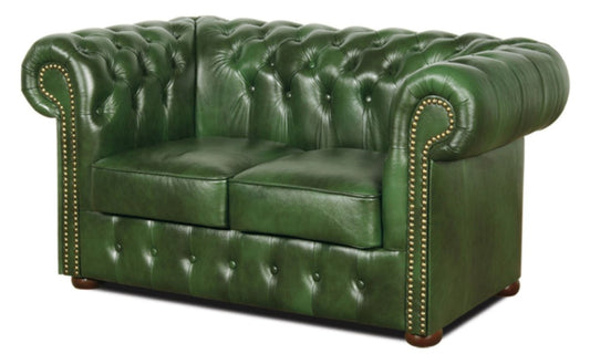 Chesterfield Echtleder 2er Sofa Grün 160 x 90 x H. 78 cm - Luxus Kollektion
